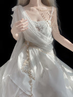 Mori Kei Fashion Lolita Grecian Inspire White Chiffon Dress with Asymmetric Drape