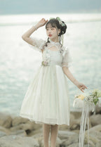 Mori Kei Fashion Lolita Style Wind Singing Lily Lolita Embroider Dress Suit Elegant