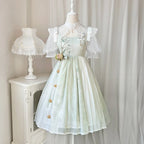 Mori Kei Fashion Lolita Style Wind Singing Lily Lolita Embroider Dress Suit Elegant