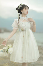Mori Kei Fashion Lolita Style Wind Singing Lily Lolita Embroider Dress Suit Elegant