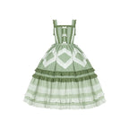 Mori Kei Fashion Pastoral Green Long Dress Elegant Suspender Lolita Dress One Piece Dress