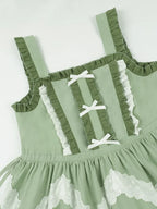 Mori Kei Fashion Pastoral Green Long Dress Elegant Suspender Lolita Dress One Piece Dress