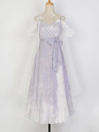 Mori Kei Fashion Prom Dress Dreamy Light Purple Lolita JSK Dress Lace Flowy Side Slit