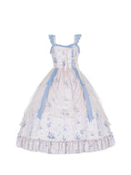 Mori Kei Fashion Sweet Floral Suspender Dress Elegant Classic Print Blue Lolita Dress