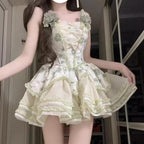 Mori Kei Fashion Sweet Lolita Pastoral Cute Elegant Light Green Lolita Daily Dress for summer