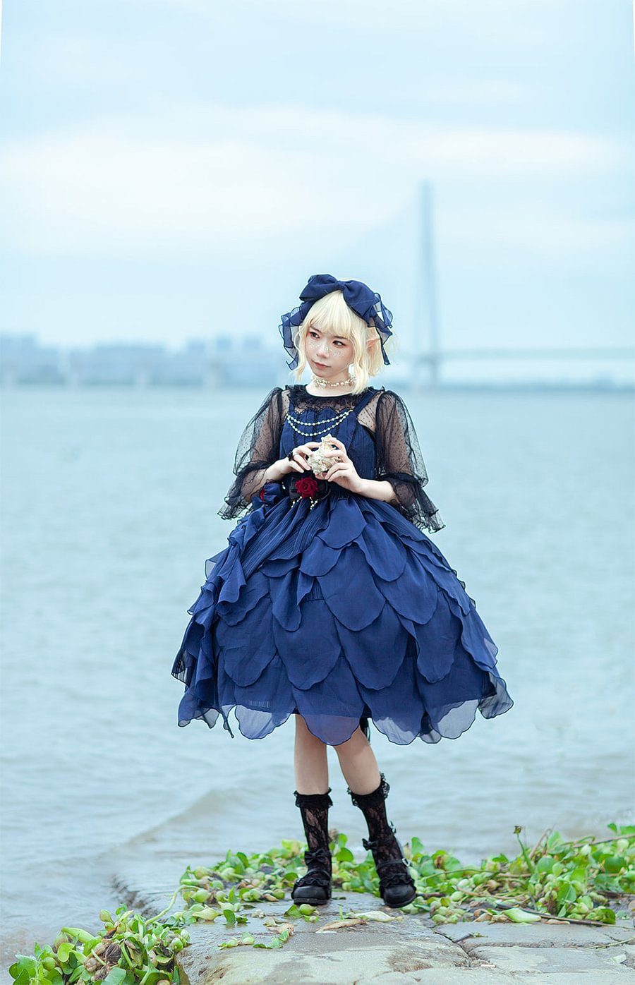 Navy JSK Lolita Dress Lace Midi Dresses