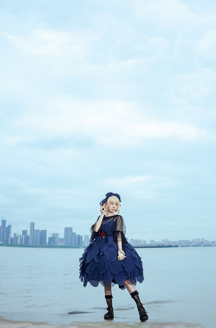 Navy JSK Lolita Dress Lace Midi Dresses
