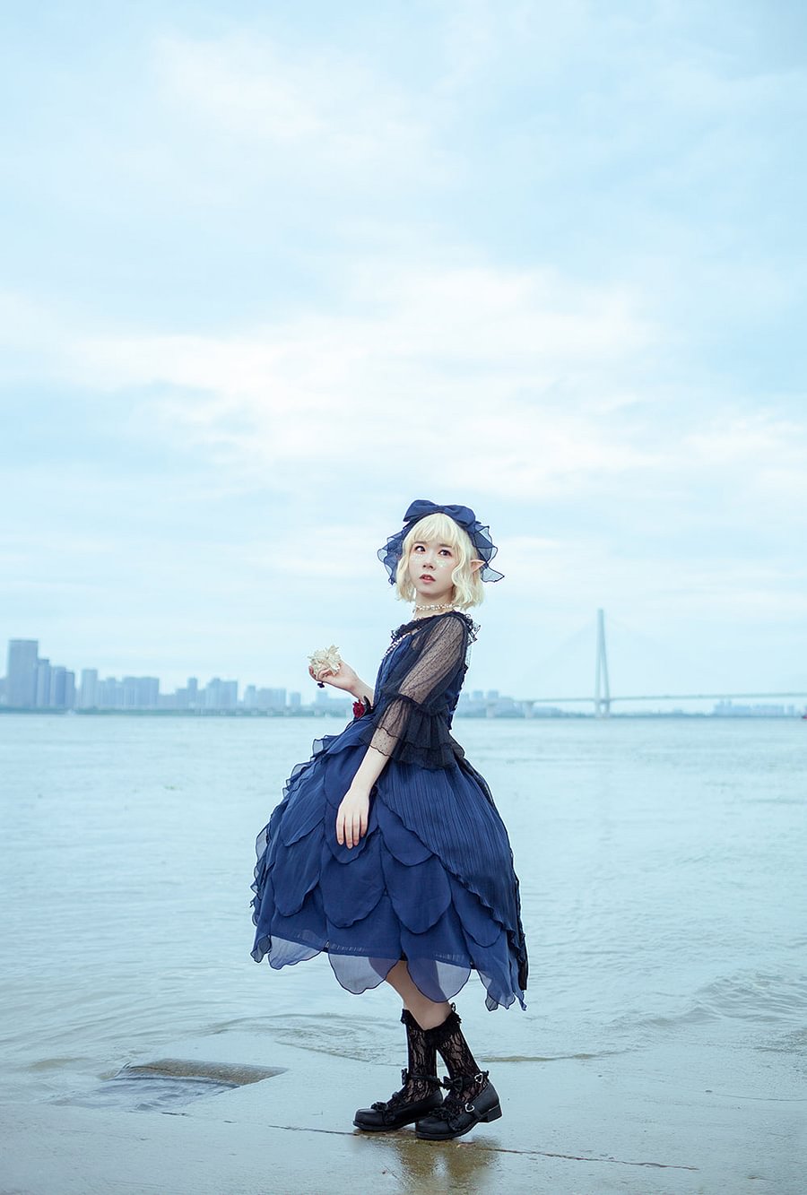 Navy JSK Lolita Dress Lace Midi Dresses