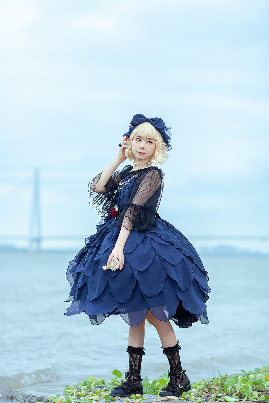 Navy JSK Lolita Dress Lace Midi Dresses