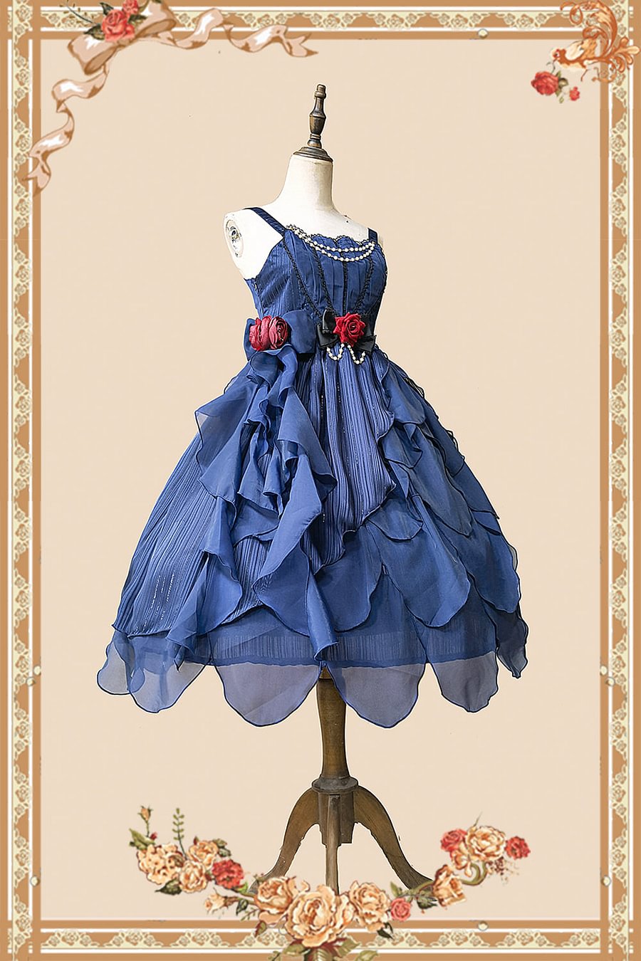 Navy JSK Lolita Dress Lace Midi Dresses