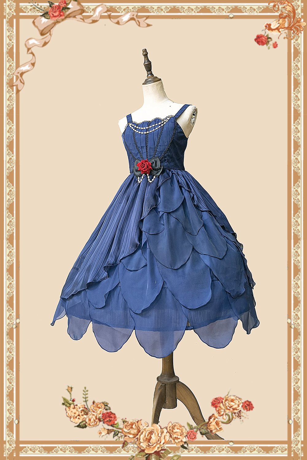 Navy JSK Lolita Dress Lace Midi Dresses
