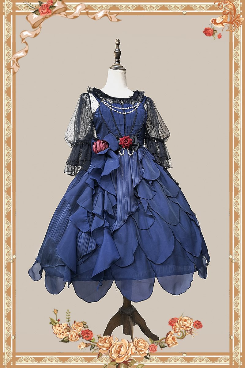 Navy JSK Lolita Dress Lace Midi Dresses