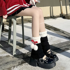 New Year's Christmas Red Leg Cover Knitted Socks Cover Cute Medium Tube Lolita Stockings Warm Lolita Lolita Accessories