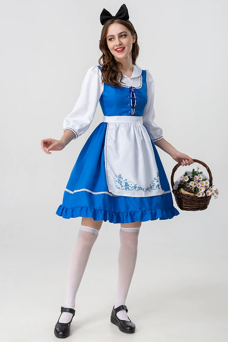 [Pre]Maid Outfit Farm Dress Blue Oktoberfest Costumes Peasant Maid Tea Party Lolita Dresses