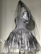 Gothic Lolita Halloween Ghost Bride Costume for Women Zombie Vampire Scary Cosplay Dress