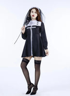 Goth Lolita Nun Dress Black Evil Vampire Ghost Oktoberfest Halloween Cosplay Dresses
