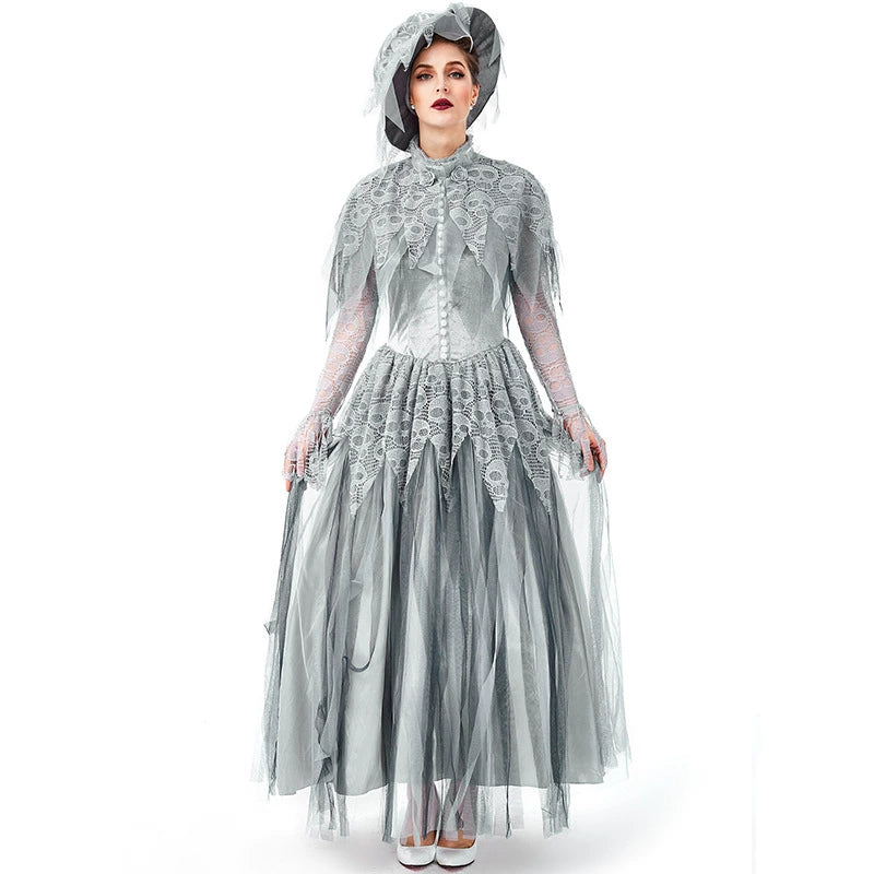 Goth Lolita Princess Dress Silver Skeleton Bride Halloween Cosplay Lolita Dresses