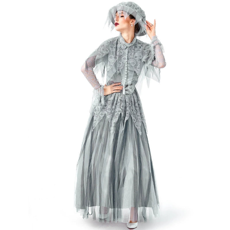 Goth Lolita Princess Dress Silver Skeleton Bride Halloween Cosplay Lolita Dresses