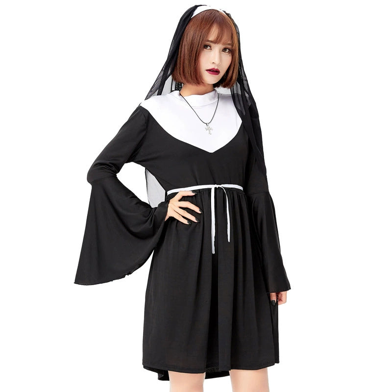 [Pre]Goth Lolita Black Choir Cross Nun Dress Halloween Cosplay Dresses
