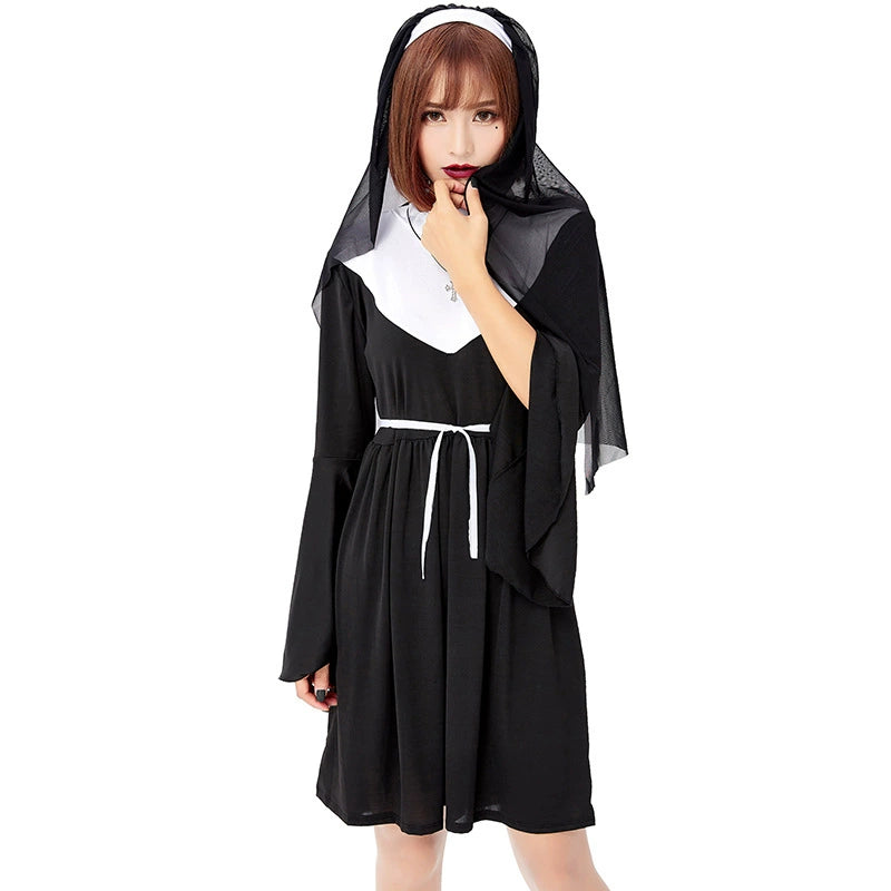 [Pre]Goth Lolita Black Choir Cross Nun Dress Halloween Cosplay Dresses