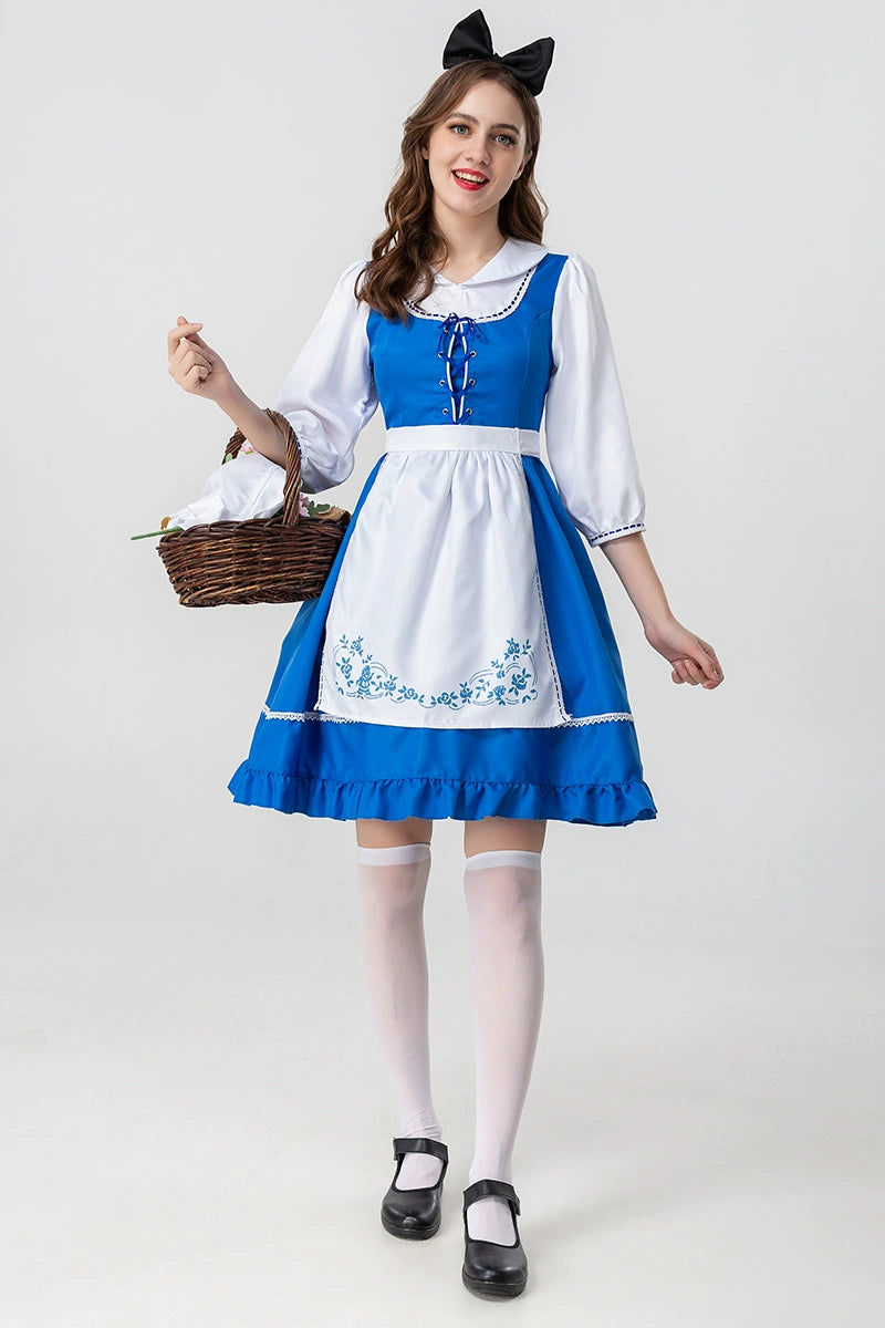 [Pre]Maid Outfit Farm Dress Blue Oktoberfest Costumes Peasant Maid Tea Party Lolita Dresses