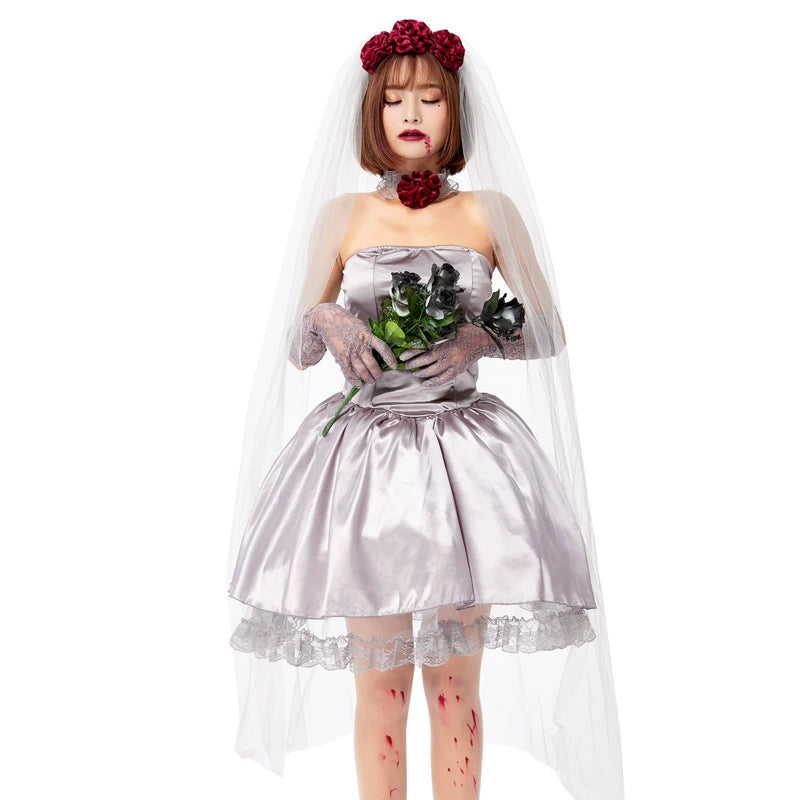 [Pre]Goth Lolita Bride Dress Silver Vampire Ghost Halloween Cosplay Dresses