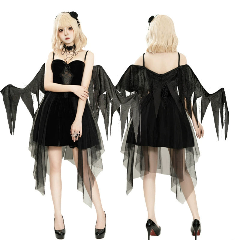 [Pre]Goth Lolita Angel Dress Black White Wing Halo Halloween Cosplay Dresses