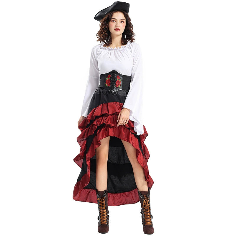 Goth Lolita Pirate Queen Dress Beige White Captain Jack Halloween Cosplay Dresses