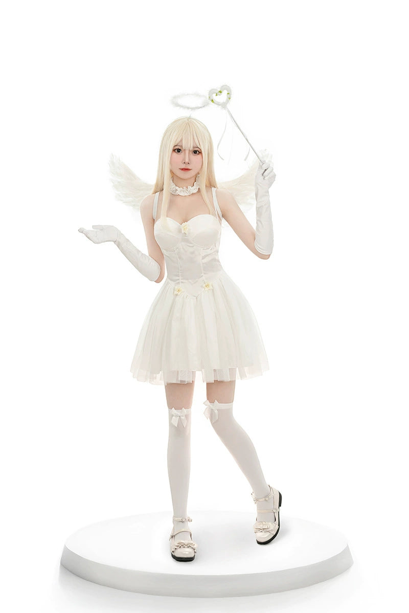 [Pre]Goth Lolita Angel Dress Black White Wing Halo Halloween Cosplay Dresses