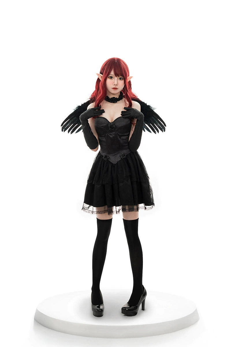 [Pre]Goth Lolita Angel Dress Black White Wing Halo Halloween Cosplay Dresses