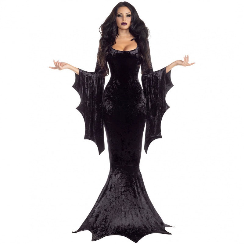Gothic Lolita Halloween Vampire Witch Costume for Women Dark Bat Ghost Bride Cosplay Dress