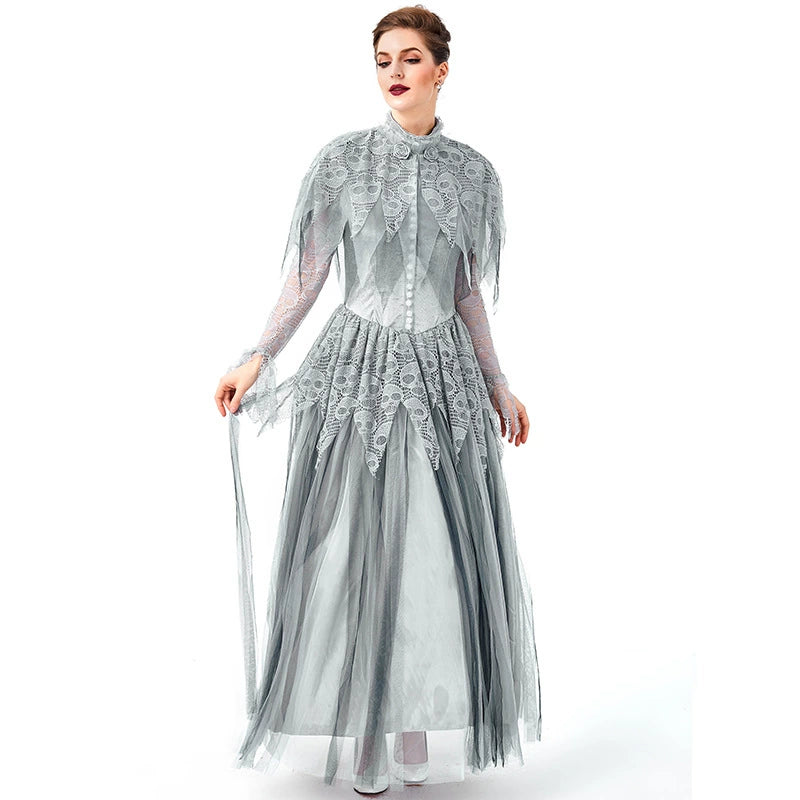 Goth Lolita Princess Dress Silver Skeleton Bride Halloween Cosplay Lolita Dresses