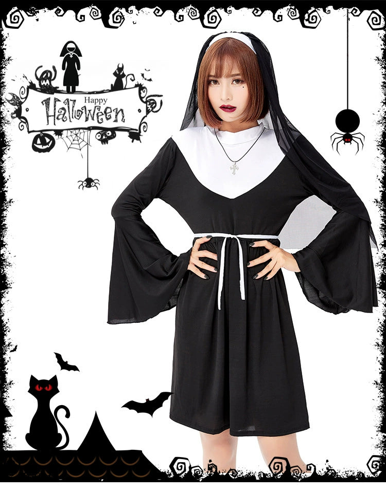 [Pre]Goth Lolita Black Choir Cross Nun Dress Halloween Cosplay Dresses