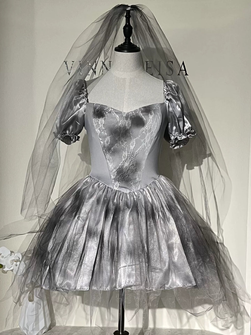 Gothic Lolita Halloween Ghost Bride Costume for Women Zombie Vampire Scary Cosplay Dress