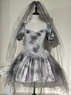 Gothic Lolita Halloween Ghost Bride Costume for Women Zombie Vampire Scary Cosplay Dress