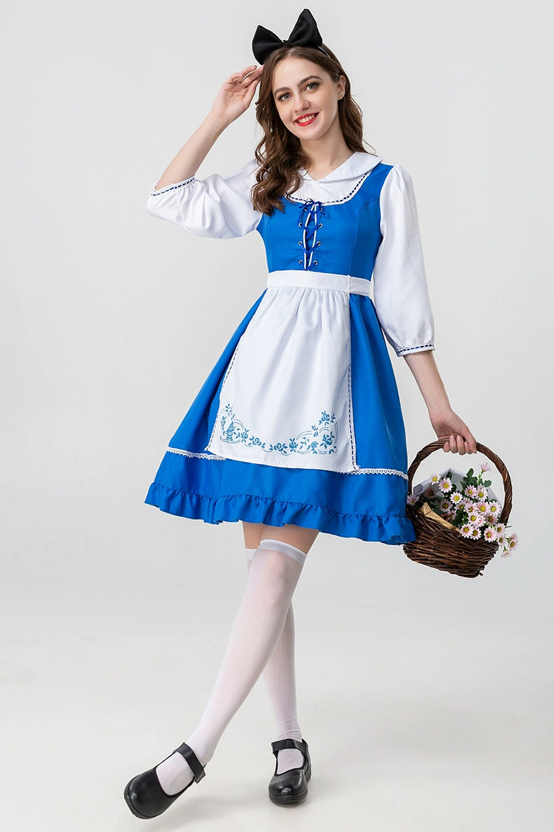 [Pre]Maid Outfit Farm Dress Blue Oktoberfest Costumes Peasant Maid Tea Party Lolita Dresses
