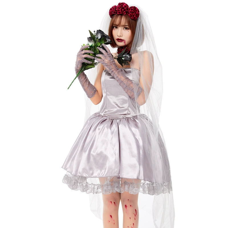 [Pre]Goth Lolita Bride Dress Silver Vampire Ghost Halloween Cosplay Dresses