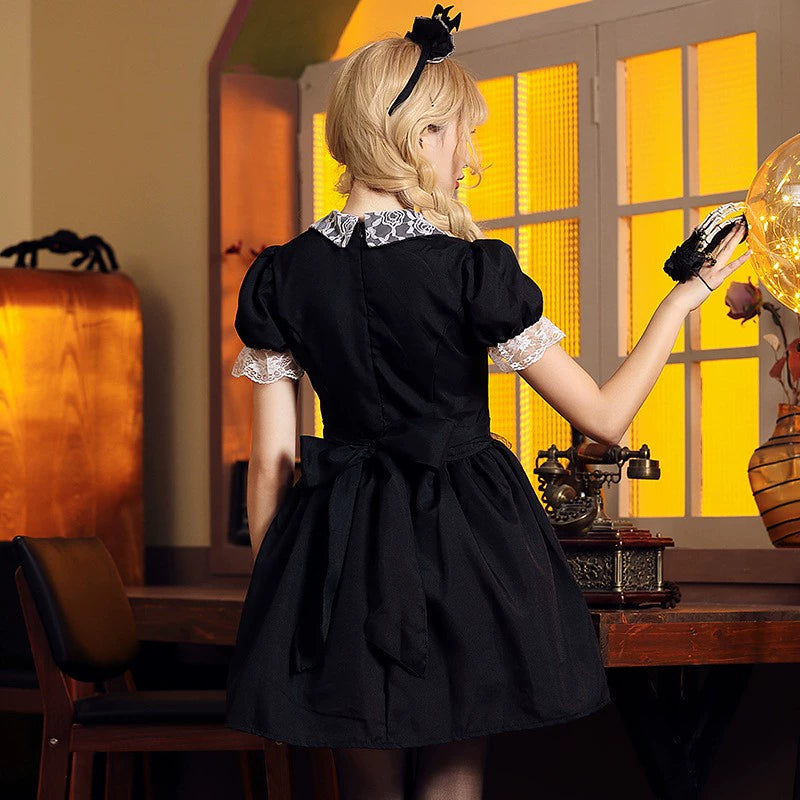 Gothic Lolita Halloween Red Black Gothic Castle Maid Dress for Women Sexy Slim Fit Cosplay Costume