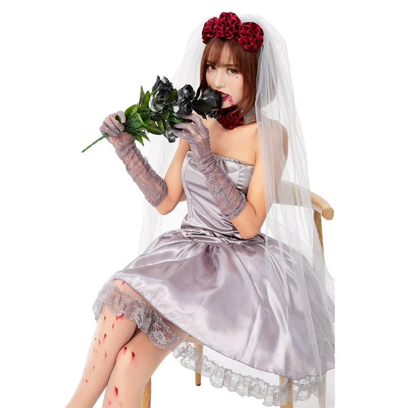 [Pre]Goth Lolita Bride Dress Silver Vampire Ghost Halloween Cosplay Dresses