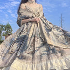 Oil Painting Print Elegant Lolita Dress Court Gorgeous Dream Suspender Dress Shawl Lolita Voyage