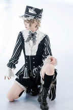 Ouji Fashion Black Cabaret Gothic Ensemble Retro Elegant Lolita Prince Long-sleeved Shirt Shorts