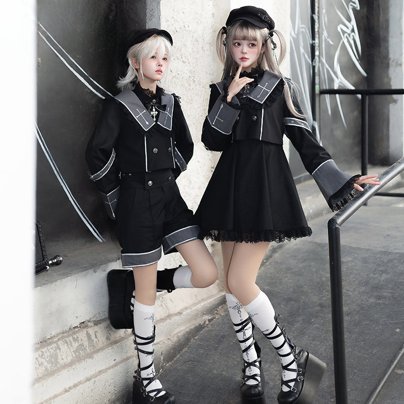 Ouji Fashion Black Set Lolita Prince's Jacket Shirt Daily Outfit