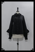 Ouji Fashion Black Dress Short Set with Ruffled Sleeves Bow Accents