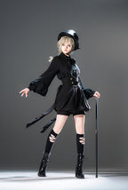 Ouji Fashion Black Dress Short Set with Ruffled Sleeves Bow Accents