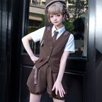 Ouji Fashion Brown Lolita Shirt Short Sleeve Overalls Prince Outfit