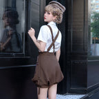Ouji Fashion Brown Lolita Shirt Short Sleeve Overalls Prince Outfit