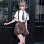Ouji Fashion Brown Lolita Shirt Short Sleeve Overalls Prince Outfit