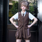 Ouji Fashion Brown Lolita Shirt Short Sleeve Overalls Prince Outfit