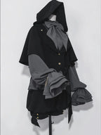 Ouji Fashion Dark Lolita Prince Set Black Rabbit Cloak Bow Gray Blouse Style Cool Ruffle