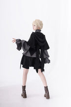 Ouji Fashion Dark Lolita Prince Set Black Rabbit Cloak Bow Gray Blouse Style Cool Ruffle